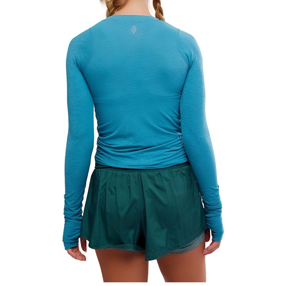 Free People Movement Tempo Long Sleeve Ruched Top Teal Large - Picture 7 of 7